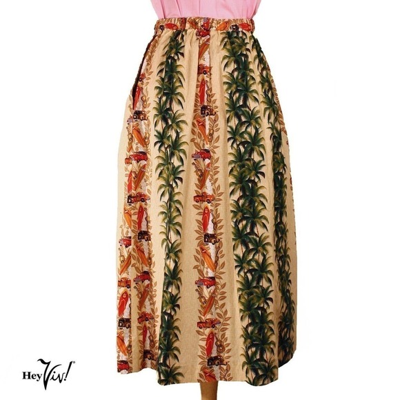 Vintage Skirt Made from Hawaiian Trendtex Fabric w Tropical Theme Sz XL -Hey Viv - Picture 2 of 7